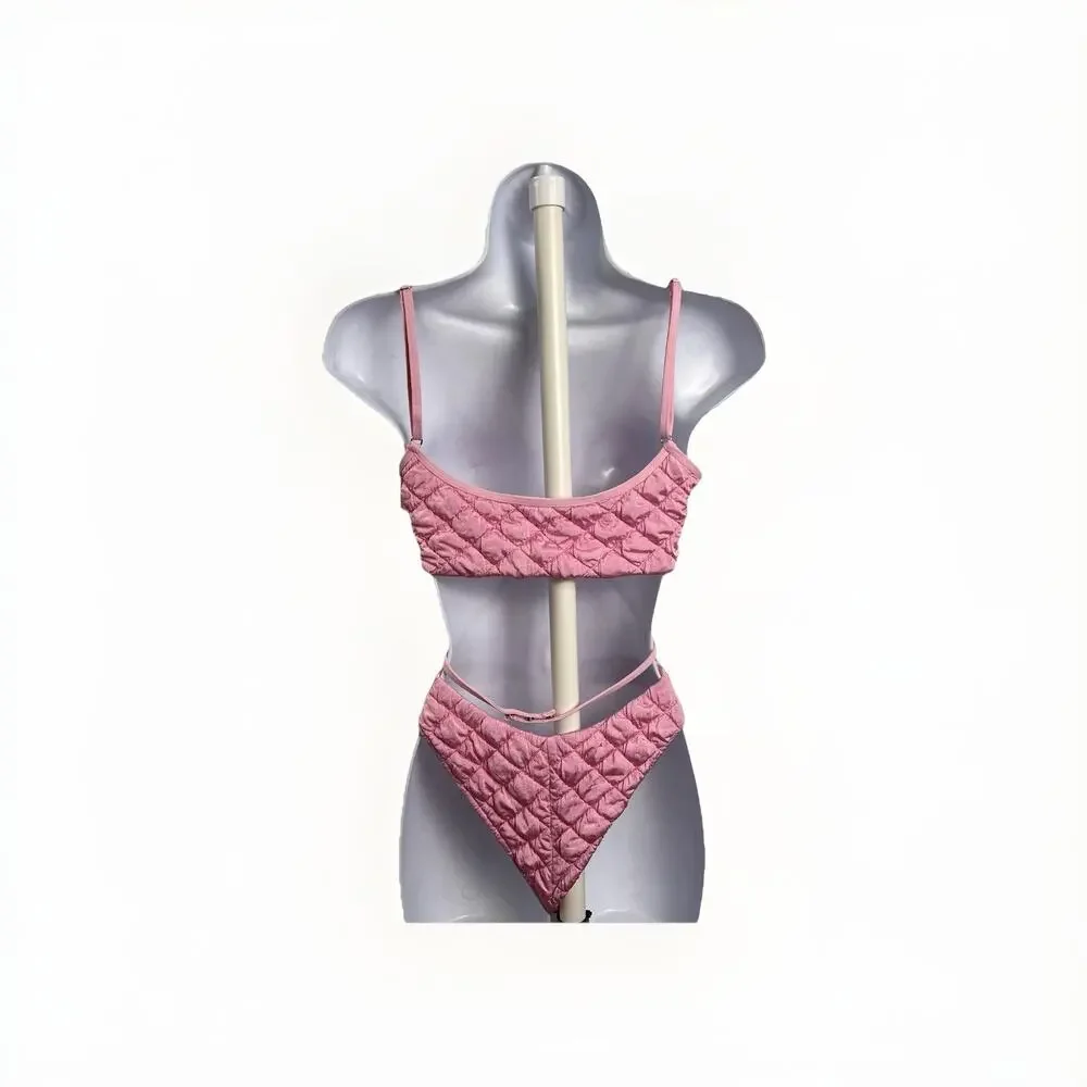NWT Frankie’s Bikinis Waco Puff Top & Katarina Bottom Large Baby Pink Bikini